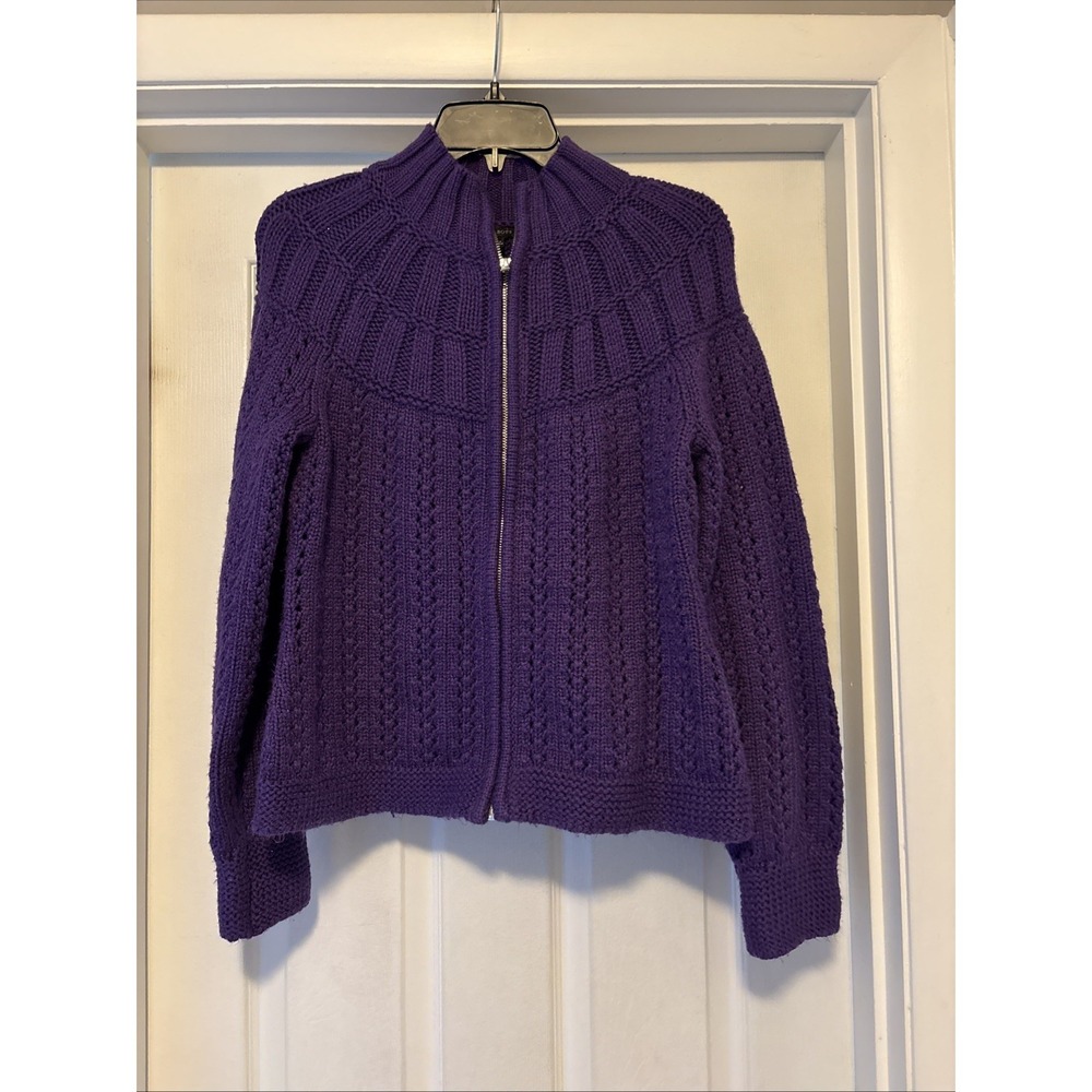 Talbots Womens‎ Cardigan Sweater Medium Purple Twee Crochet Knit Full Zip Fairy